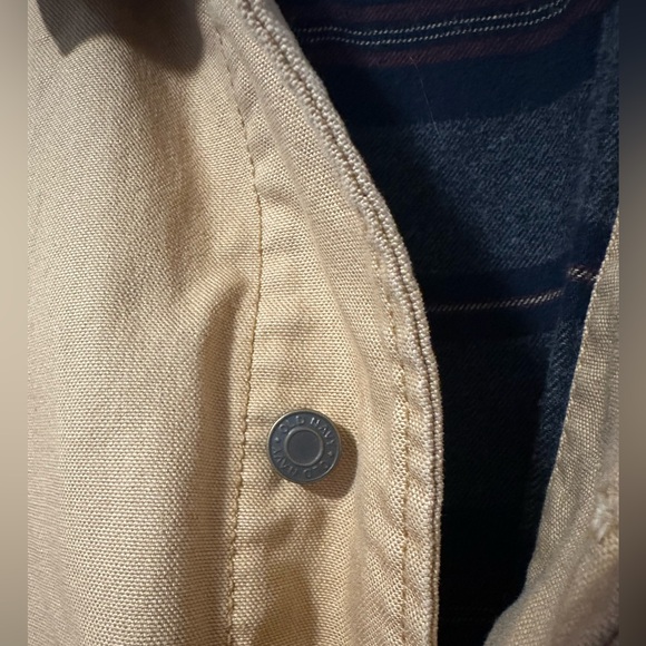 Old Navy Tan Khaki Navy Blue Plaid Lined Utility Jacket Button Up Warm Collar - Picture 4 of 10